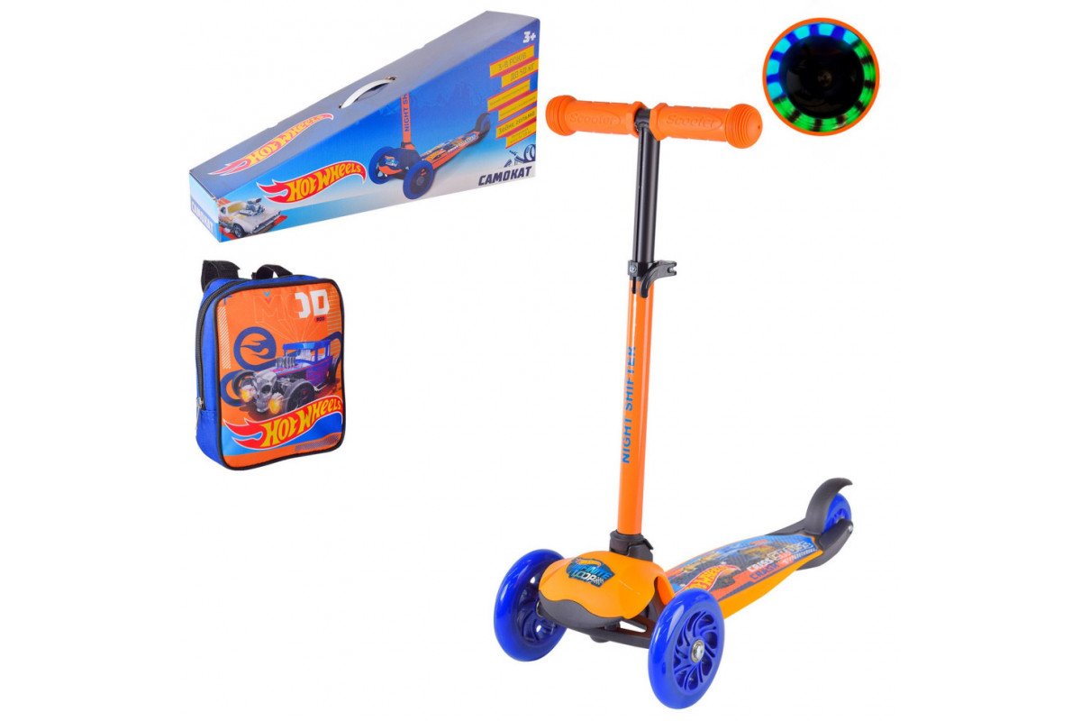 Детский самокат Hot Wheels Bambi LS2212 с рюкзачком 17х20 см Детский самокат Hot Wheels Bambi LS2212 с рюкзачком 17х20 см