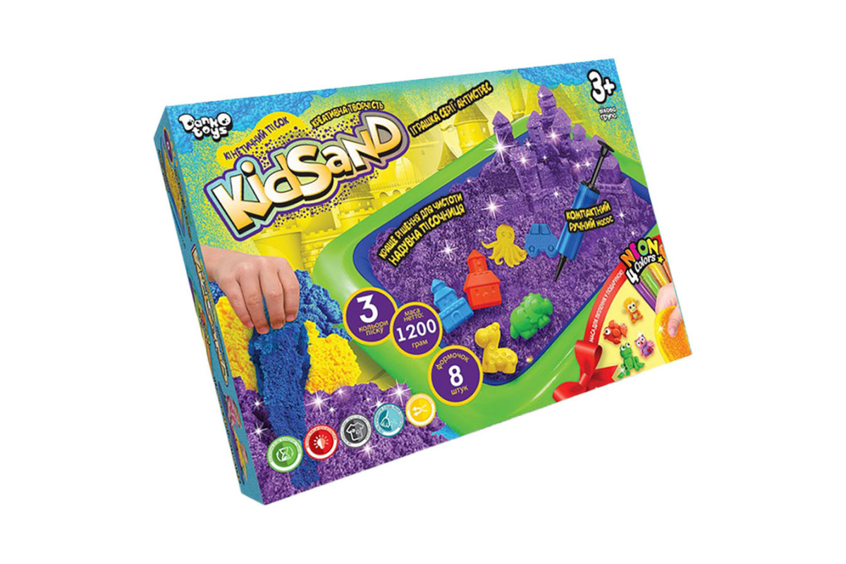 Кинетический песок KidSand набор 8096DT, 1200 г песка и песочница