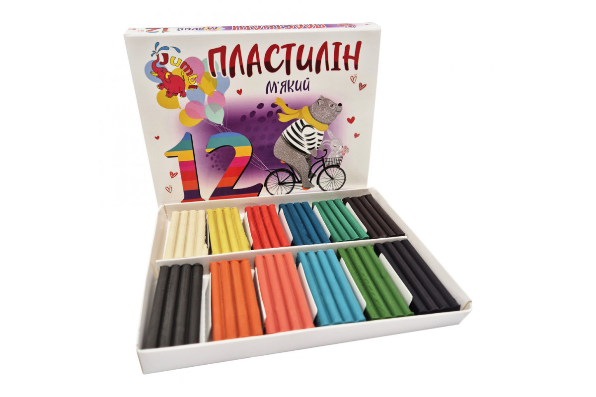 Дитячий м'який пластилін КТ 230604, 12 кольорів Дитячий м'який пластилін КТ 230604, 12 кольорів