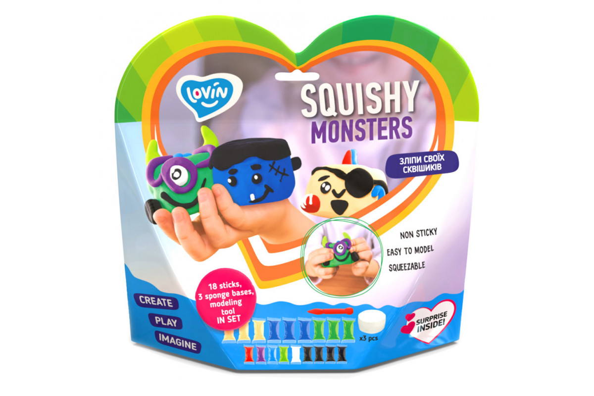 Набір для ліплення з повітряним пластиліном Squishy Monsters ТМ Lovin 70130 Набір для ліплення з повітряним пластиліном Squishy Monsters ТМ Lovin 70130