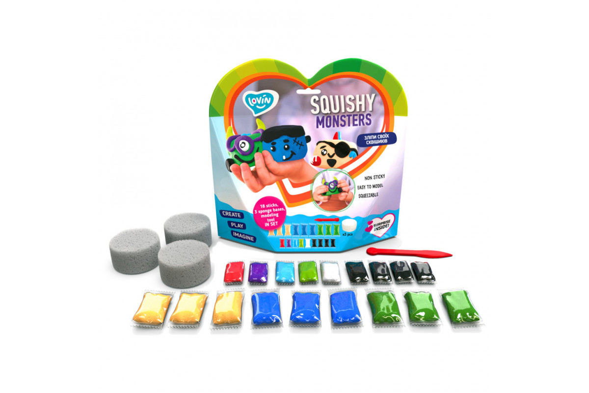 Набір для ліплення з повітряним пластиліном Squishy Monsters ТМ Lovin 70130 Набір для ліплення з повітряним пластиліном Squishy Monsters ТМ Lovin 70130
