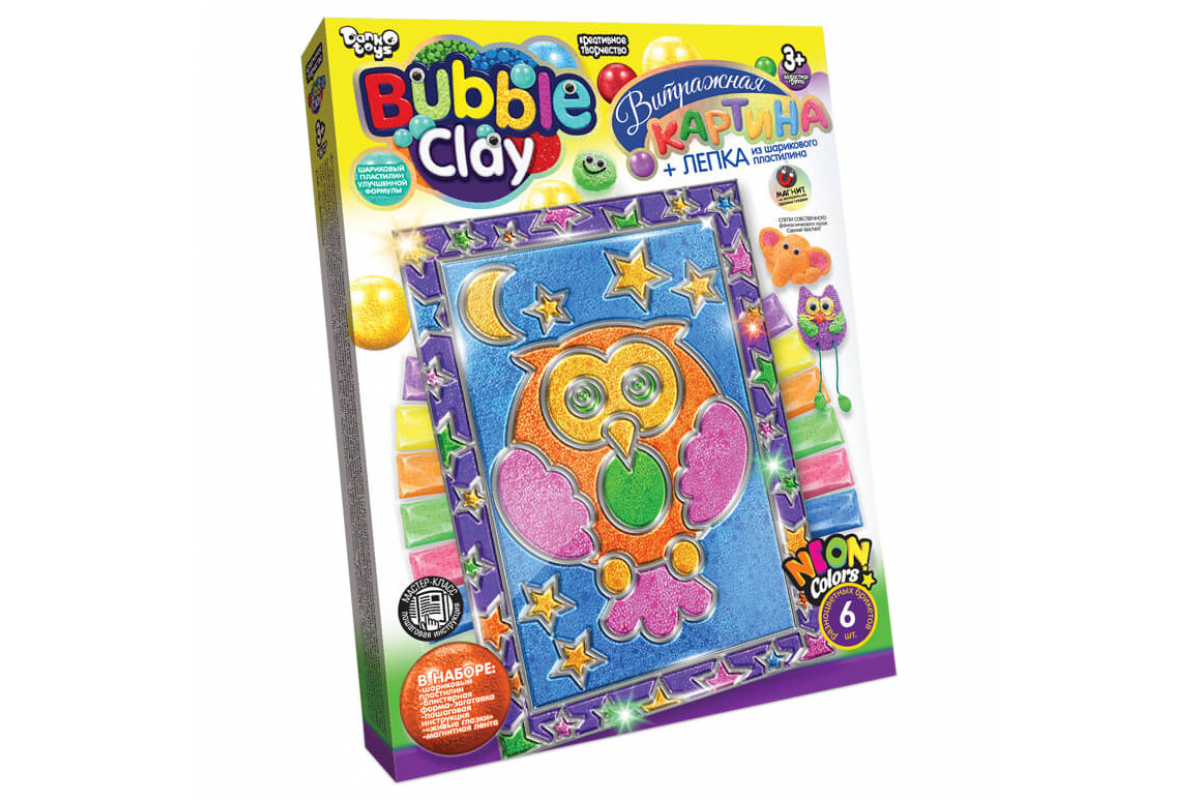 Набор для творчества Витражная картина Bubble Clay 8063DT, 6 видов Сова Набор для творчества Витражная картина Bubble Clay 8063DT, 6 видов Сова