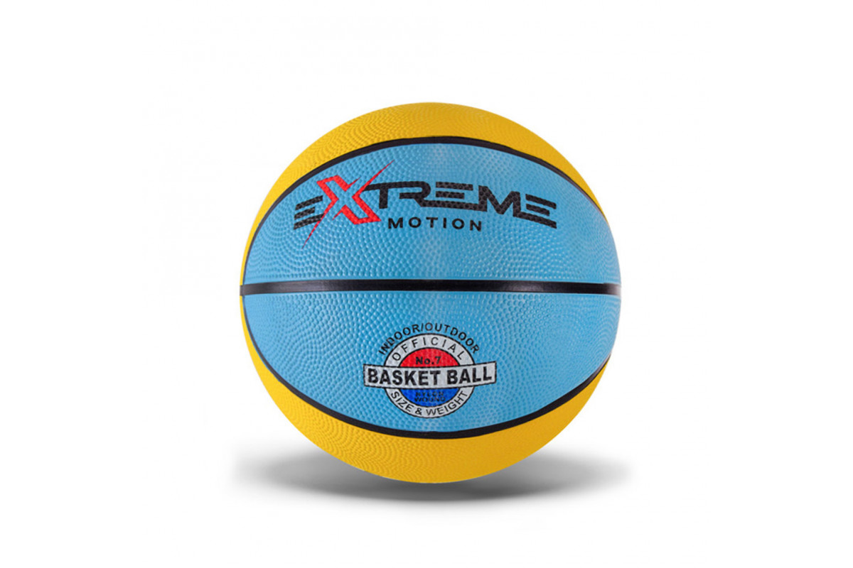 Мяч баскетбольный Extreme Motion BB1485 №7, 520 грамм Желто-голубой Мяч баскетбольный Extreme Motion BB1485 №7, 520 грамм Желто-голубой
