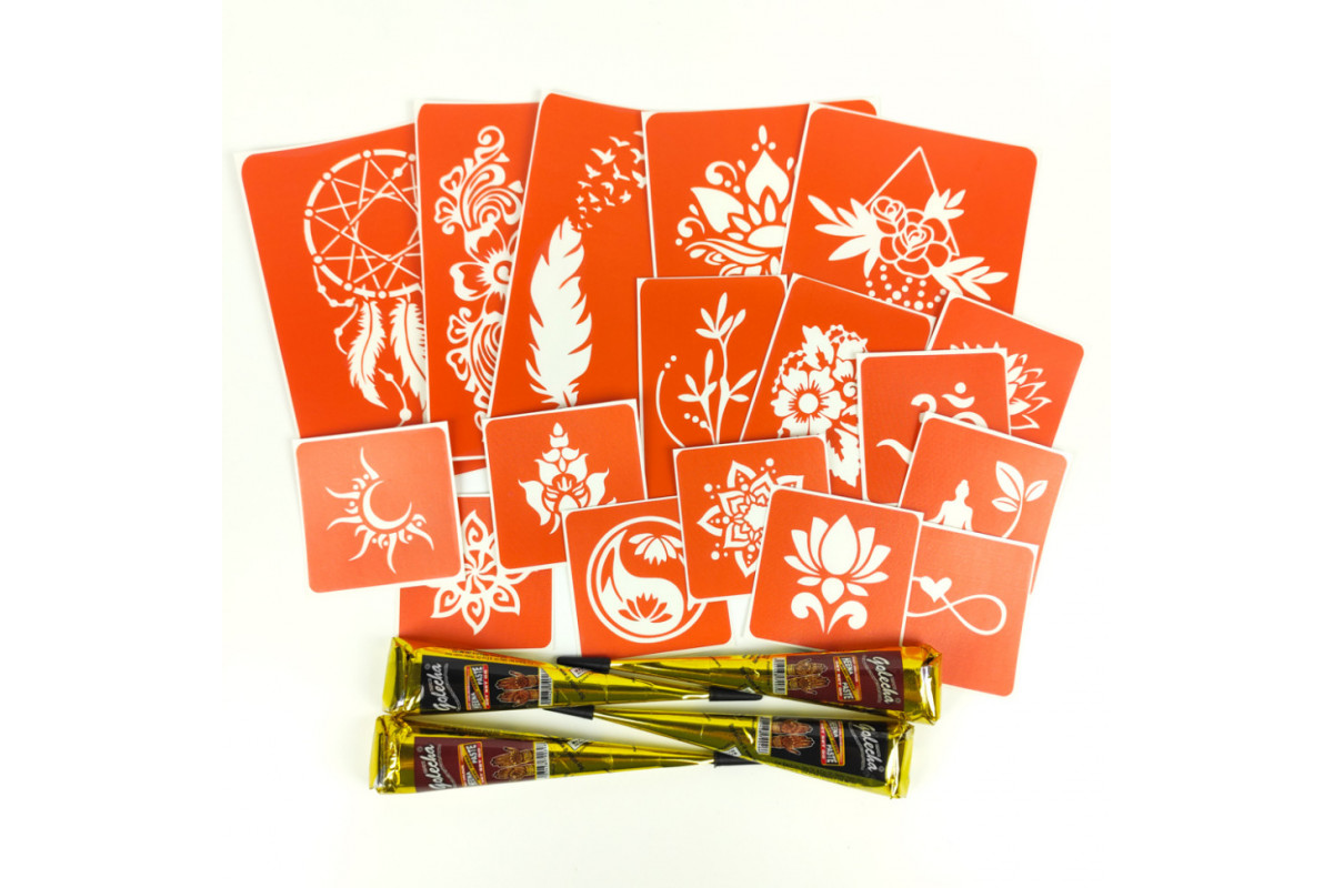 Набір хни з трафаретами для біо-тату №6 henna-set-06 Набір хни з трафаретами для біо-тату №6 henna-set-06