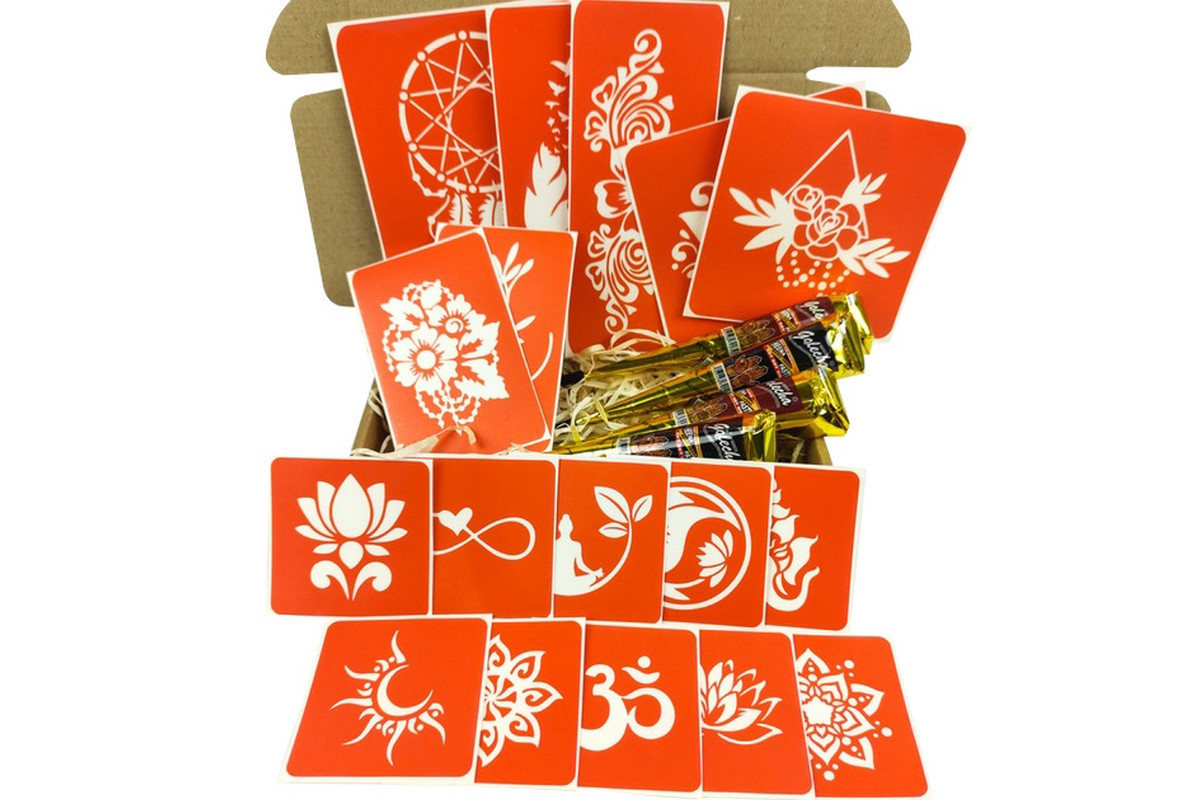 Набір кольорової хни з трафаретами для біо-тату №6 color-henna-set-06 Набір кольорової хни з трафаретами для біо-тату №6 color-henna-set-06