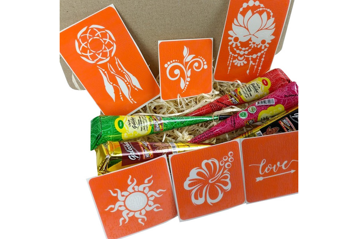 Набір кольорової хни з трафаретами для біо-тату №1 color-henna-set-01 Набір кольорової хни з трафаретами для біо-тату №1 color-henna-set-01