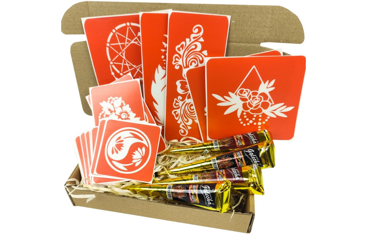 Набір кольорової хни з трафаретами для біо-тату №6 color-henna-set-06 Набір кольорової хни з трафаретами для біо-тату №6 color-henna-set-06