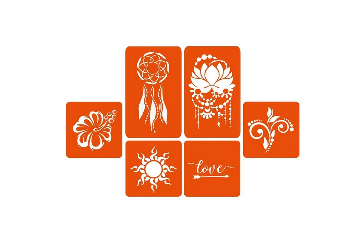 Набір кольорової хни з трафаретами для біо-тату №1 color-henna-set-01 Набір кольорової хни з трафаретами для біо-тату №1 color-henna-set-01