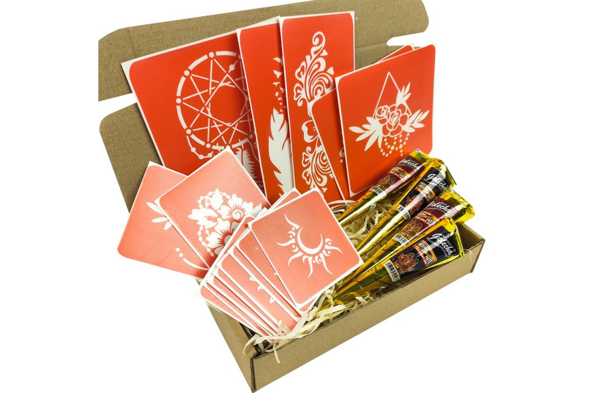 Набір кольорової хни з трафаретами для біо-тату №6 color-henna-set-06 Набір кольорової хни з трафаретами для біо-тату №6 color-henna-set-06