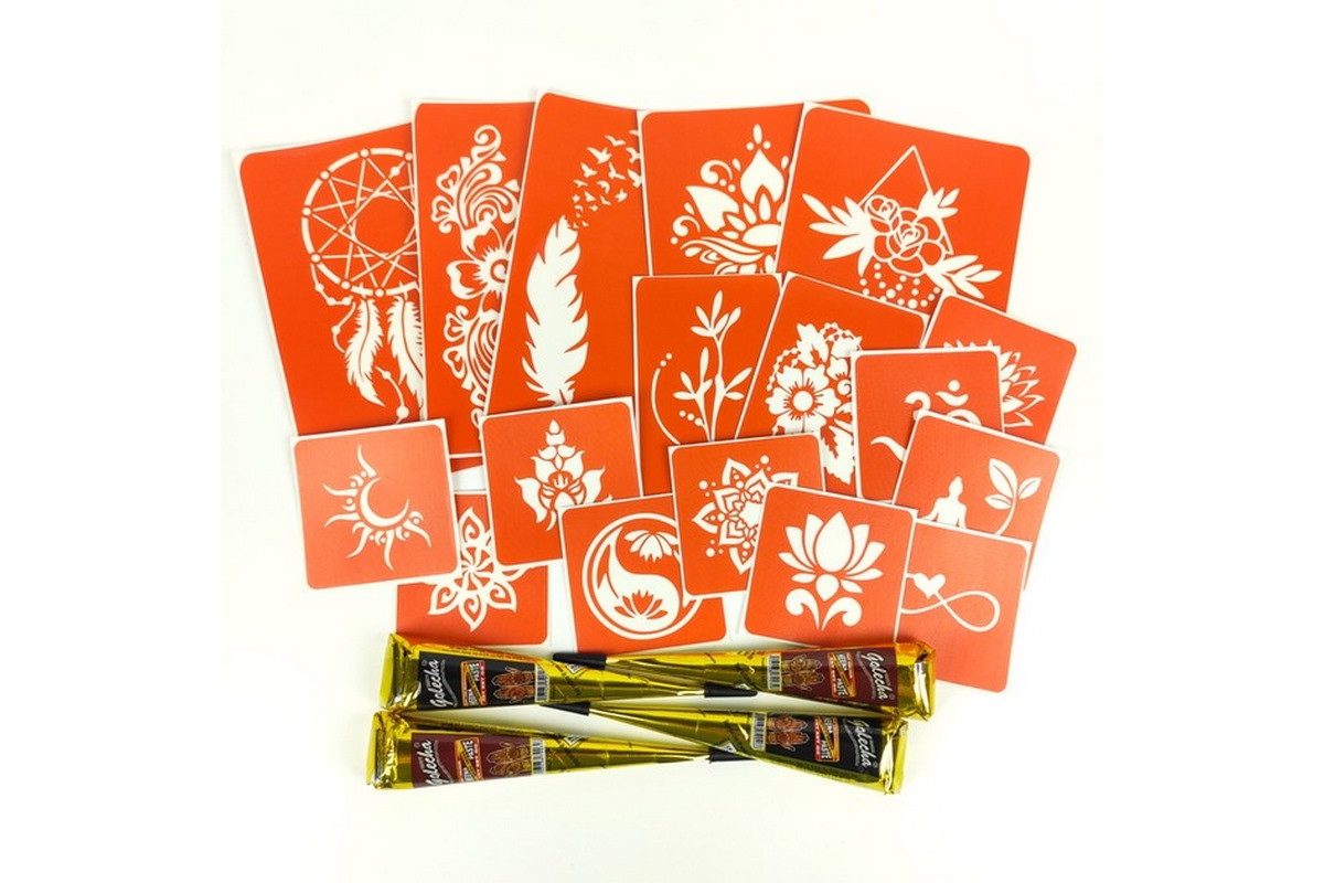 Набір кольорової хни з трафаретами для біо-тату №6 color-henna-set-06 Набір кольорової хни з трафаретами для біо-тату №6 color-henna-set-06