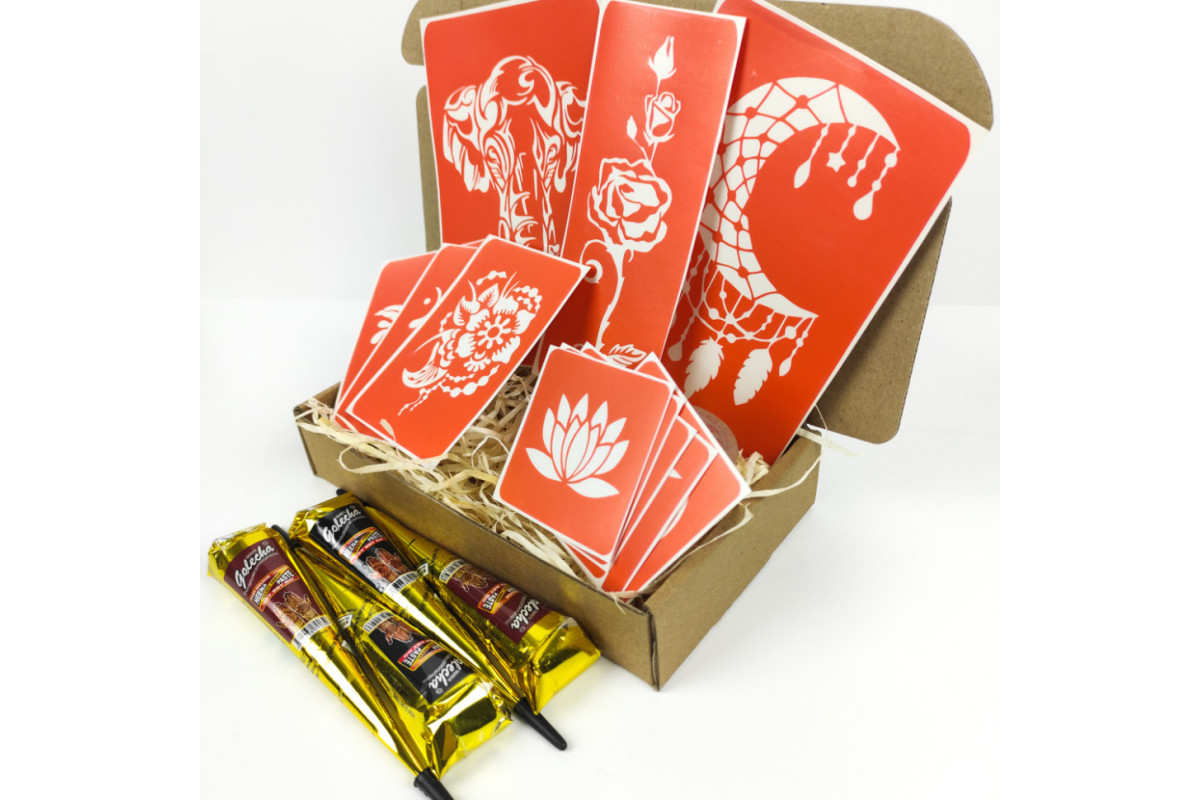 Набір хни з трафаретами для біо-тату №5 henna-set-05 Набір хни з трафаретами для біо-тату №5 henna-set-05