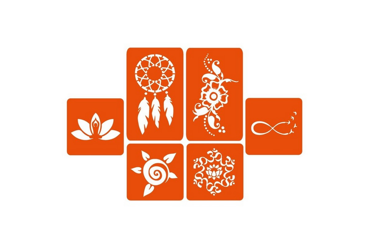 Набір кольорової хни з трафаретами для біо-тату №2 color-henna-set-02 Набір кольорової хни з трафаретами для біо-тату №2 color-henna-set-02