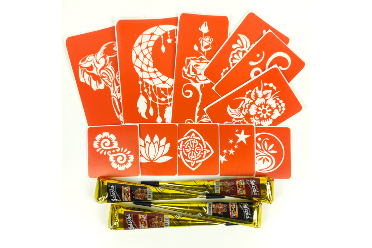 Набір хни з трафаретами для біо-тату №5 henna-set-05 Набір хни з трафаретами для біо-тату №5 henna-set-05