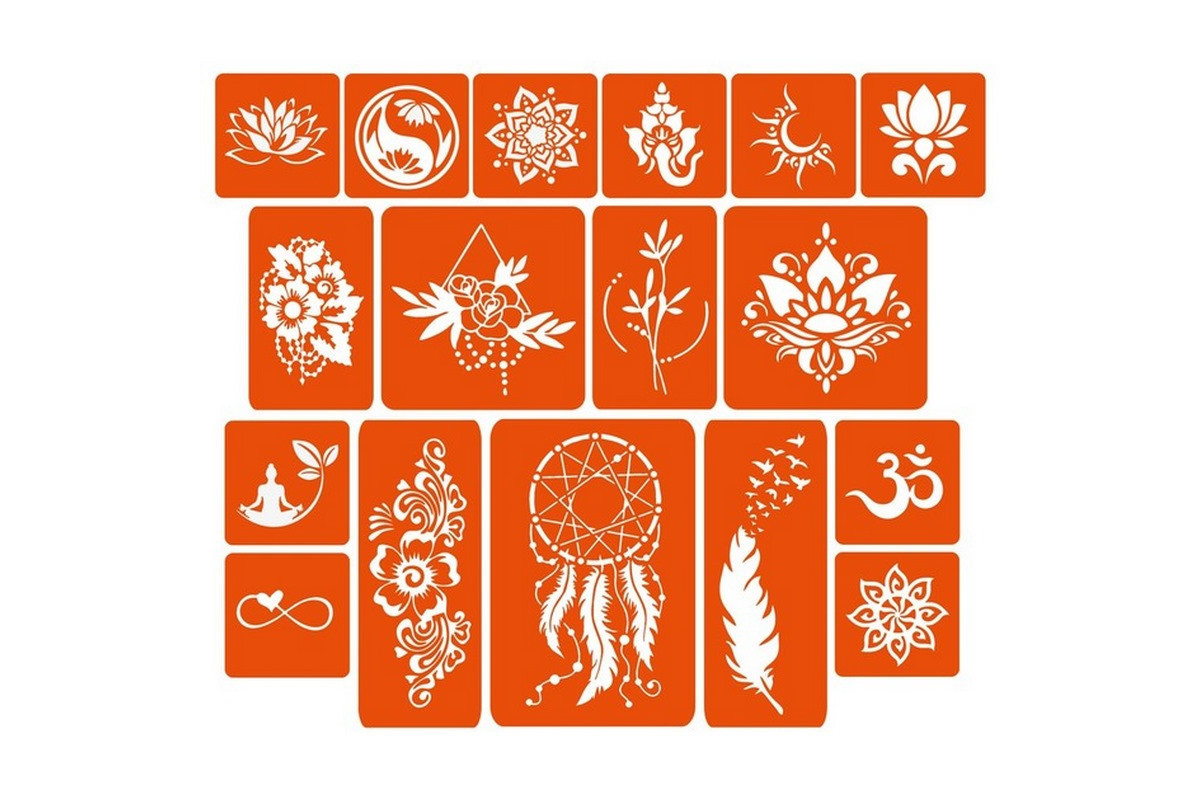 Набір кольорової хни з трафаретами для біо-тату №6 color-henna-set-06 Набір кольорової хни з трафаретами для біо-тату №6 color-henna-set-06