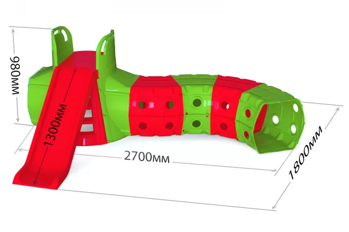 Детская Горка с тоннелем DOLONI-TOYS 01470/, 3 разных цвета Красно-зеленая