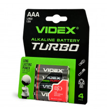 Батарейка щелочная Videx LR03/AAA Turbo 4 шт BLISTER