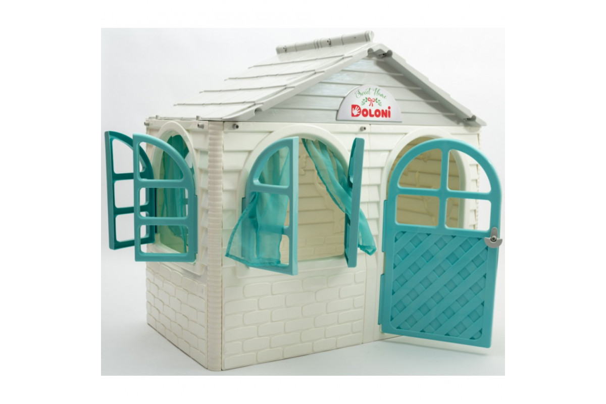Ігровий Будиночок зі шторками Doloni Toys 02550/15 Біло-Бірюзовий  