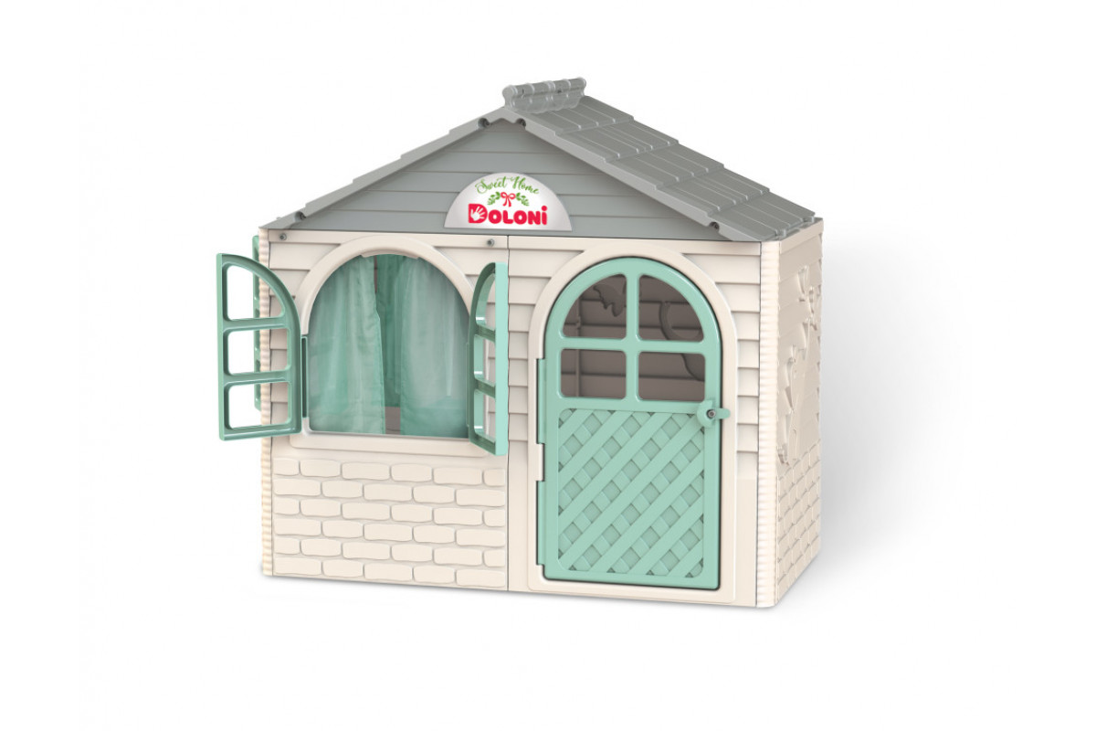 Ігровий Будиночок зі шторками Doloni Toys 02550/15 Біло-Бірюзовий  