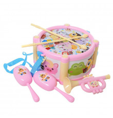 Детские Музыкальные инструменты 890-18 (Pink) барабан, дудка, маракасы