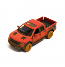 Детская модель машинки пикап Ford F-150 SVT Raptor-Supercrew Muddy Kinsmart KT5365WY инерционная, 1:46 Red