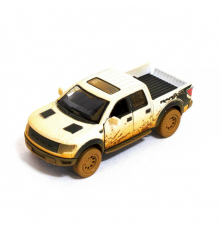 Детская модель машинки пикап Ford F-150 SVT Raptor-Supercrew Muddy Kinsmart KT5365WY инерционная, 1:46 White