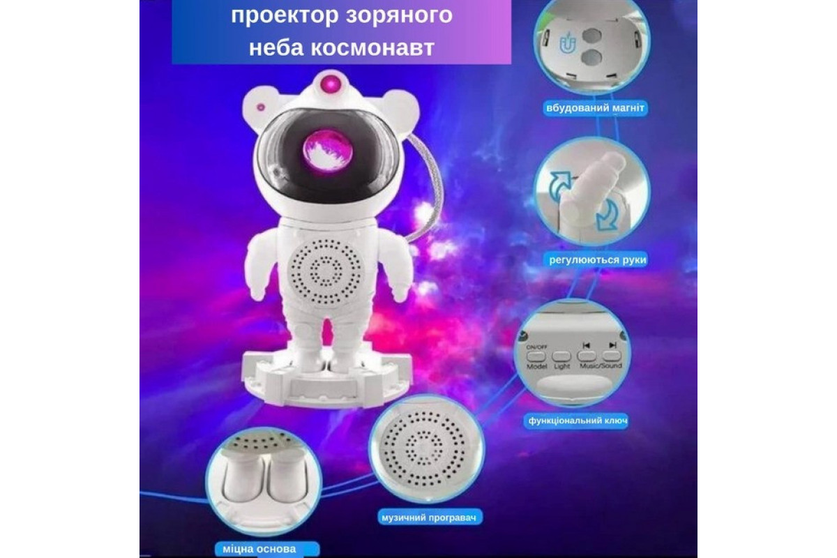 Нічник проектор зоряного неба Астронавт з Bluetooth колонкою Sky Star Astronaut ZZ-202