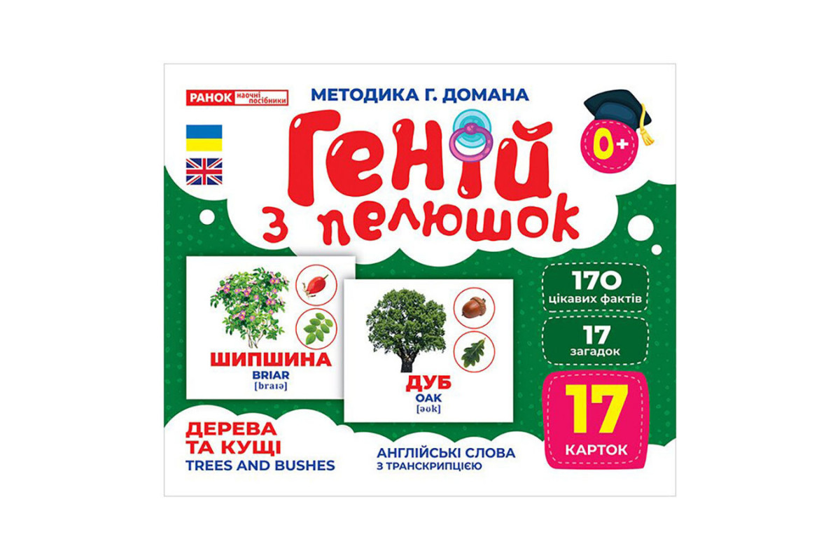 Набір розвиваючих карток Геній з пелюшок Дерева та чагарники 10107196, 17 карток Набір розвиваючих карток Геній з пелюшок Дерева та чагарники 10107196, 17 карток