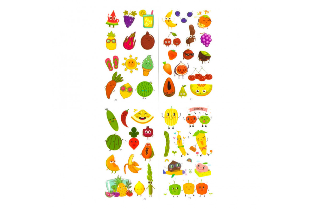 Набор детских временных тату «Овощи и фрукты» tattoo-kids-mini-set-fruits