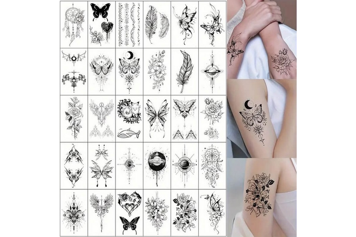 Набір тимчасових тату «Чорні міні» black-tattoo-mini-set-30 із 30 чорних по 9,5 х 5,5 см