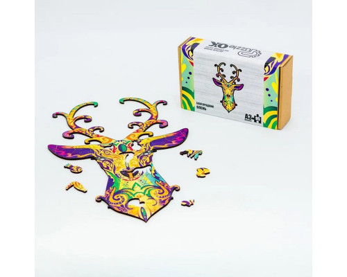 Фигурный деревянный пазл "Благородный олень" PuzA3-00730, 95 деталей