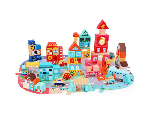 Деревянный конструктор "Город" C 75545, 12 пазлов, 88 деталей