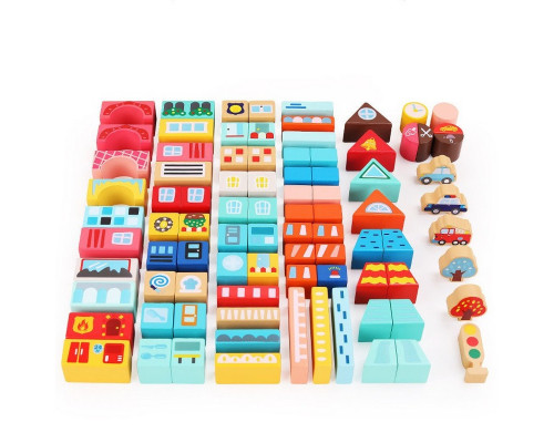 Деревянный конструктор "Город" C 75545, 12 пазлов, 88 деталей