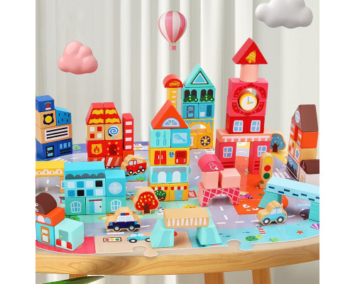 Деревянный конструктор "Город" C 75545, 12 пазлов, 88 деталей