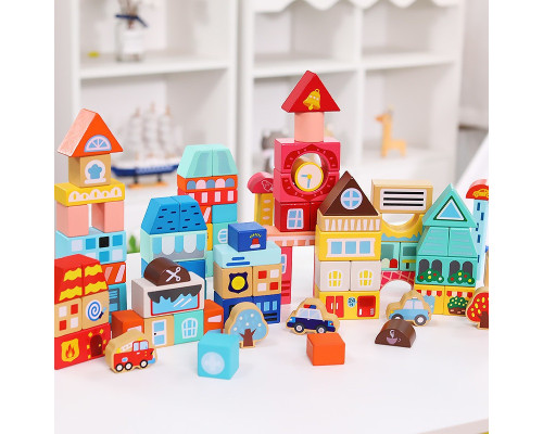 Деревянный конструктор "Город" C 75545, 12 пазлов, 88 деталей