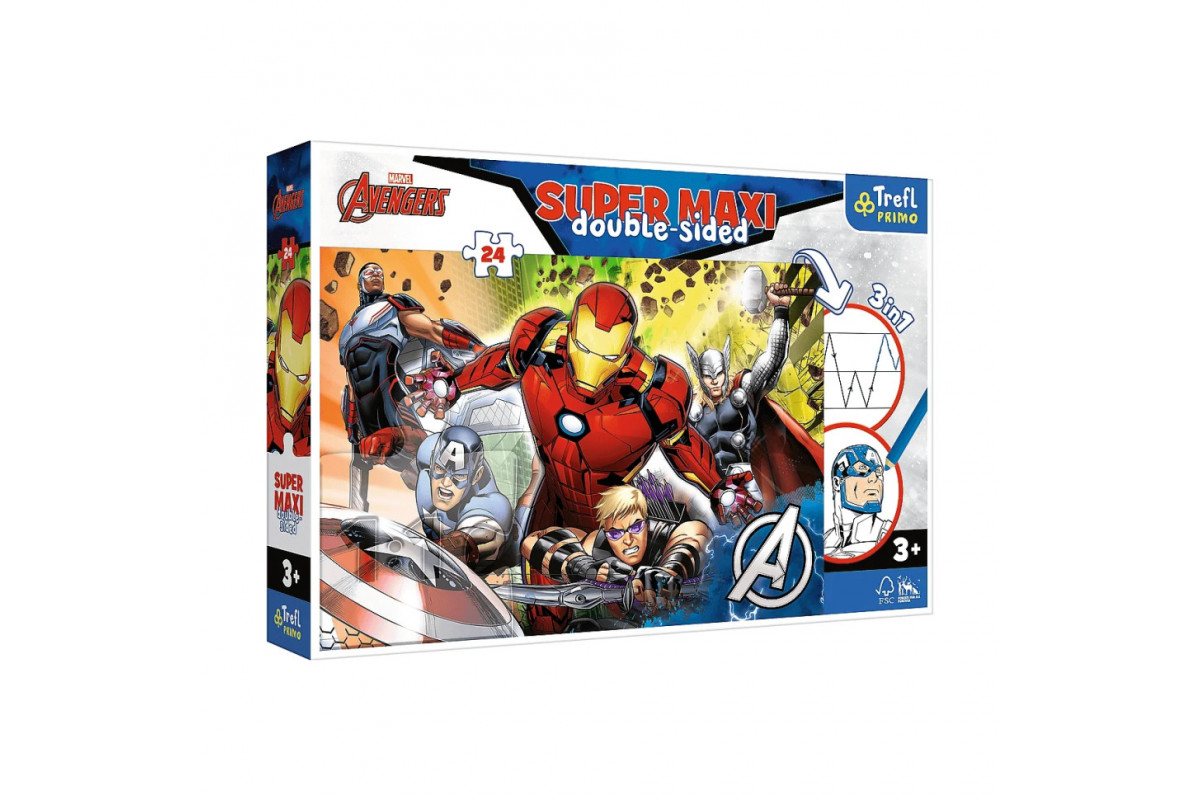 Дитячі пазли SUPER МАХІ Marvel "Разом сильніше" Trefl 41007 24 елементи, з розфарбовкою Дитячі пазли SUPER МАХІ Marvel "Разом сильніше" Trefl 41007 24 елементи, з розфарбовкою