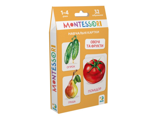 Детский набор учебных карточек Монтессори "Овощи и фрукты" 301232, 32 изображения