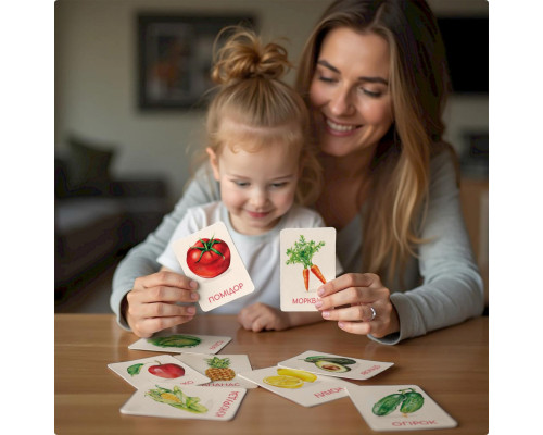 Детский набор учебных карточек Монтессори "Овощи и фрукты" 301232, 32 изображения