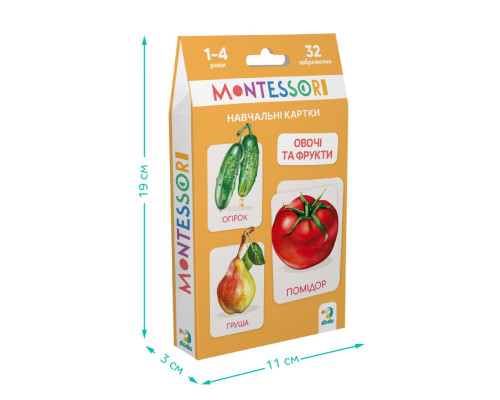 Детский набор учебных карточек Монтессори "Овощи и фрукты" 301232, 32 изображения