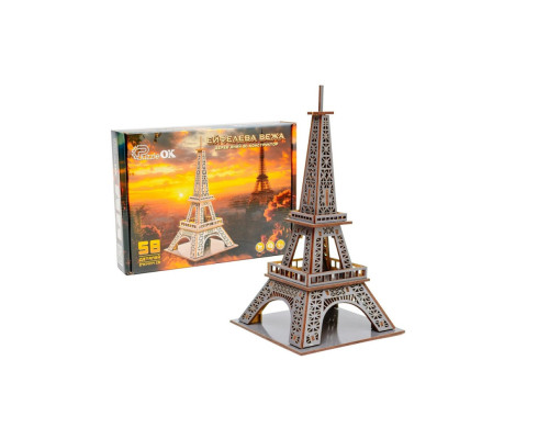 Дерев'яний 3D конструктор "Ейфелева вежа" Puz-00925, 58 деталей