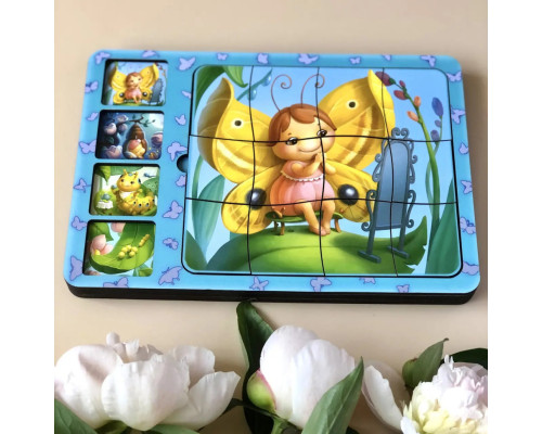 Деревянная настольная игра "Этапы развития бабочки" Ubumblebees (ПСФ017) PSF017 сортер-пазл