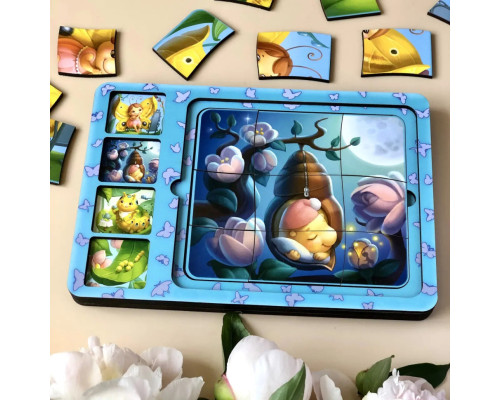 Деревянная настольная игра "Этапы развития бабочки" Ubumblebees (ПСФ017) PSF017 сортер-пазл