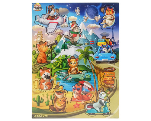 Деревянный пазл-вкладыш "Котики -2 с самолетиком" (ПСД129) PSD129