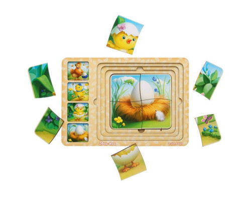 Деревянная настольная игра "Этапы развития курочки" Ubumblebees (ПСФ018) PSF018 сортер-пазл
