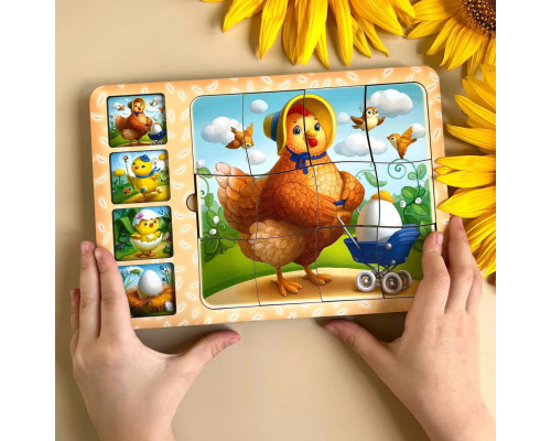 Деревянная настольная игра "Этапы развития курочки" Ubumblebees (ПСФ018) PSF018 сортер-пазл
