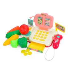 Дитячий ігровий касовий апарат 682-2A-2B(Pink) сканер, гроші, продукти