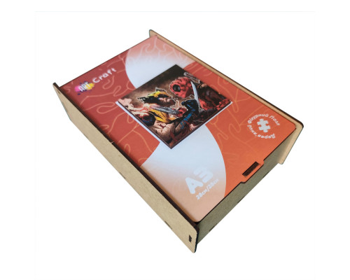 Фигурный пазл из дерева "Дэдпул и Росомаха" PZ002-A3W-AC 180-250 деталей, А3 с мешочком и лентой