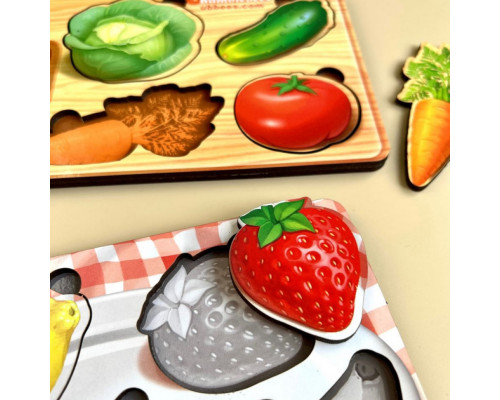 Деревянный пазл-вкладыш "Фрукты" Ubumblebees (ПСФ123) PSF123 фон с подсказкой