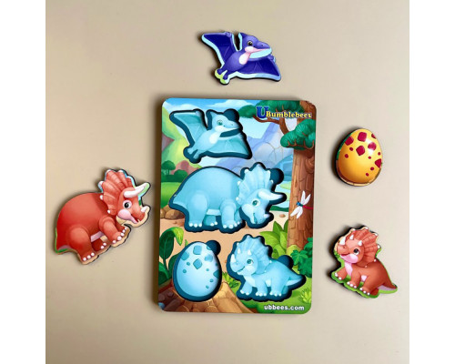 Дерев'яний пазл-вкладиш "Динозаври" Ubumblebees  (ПСФ124) PSF124 фон із підказкою