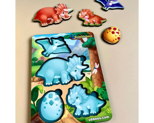 Дерев'яний пазл-вкладиш "Динозаври" Ubumblebees  (ПСФ124) PSF124 фон із підказкою
