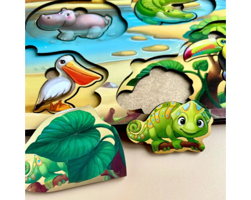 Деревянная настольная игра "А где звери?" Ubumblebees (ПСД175) PSD175 сортер-вкладыш